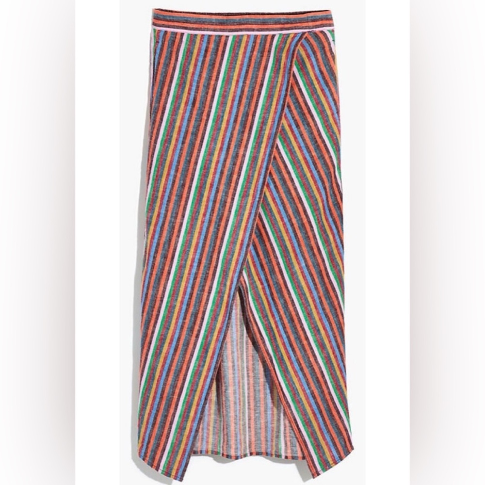 Multicolor Striped Wrap Midi Skirt